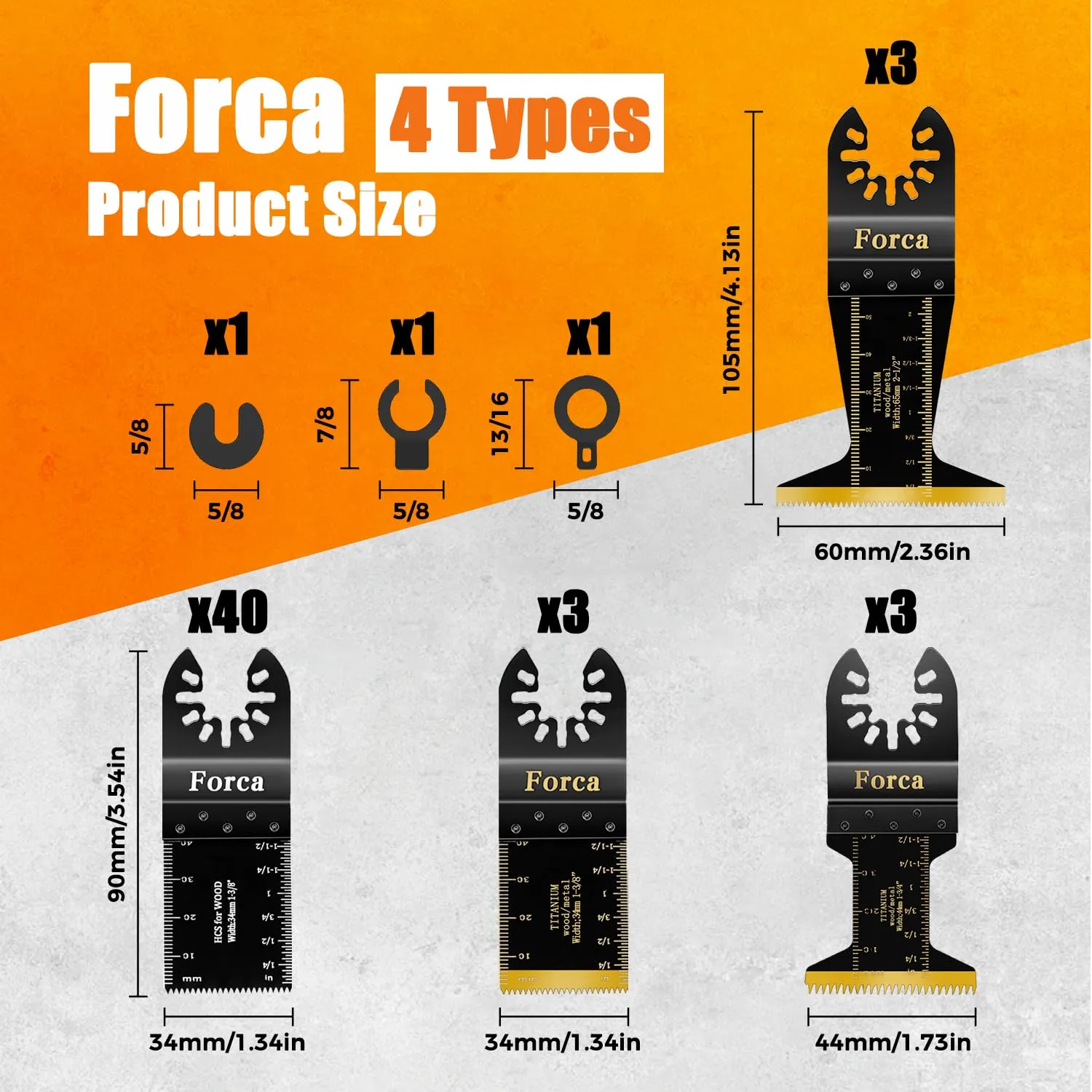 Forca 49pcs Oscillating Tool Blades and High-Carbon Steel Multitool Blades, Universal Multitool Blades for Metal Wood Cutting,Multi Tool Blades Kits Fit Dewalt Bosch Milwaukee Ryobi
