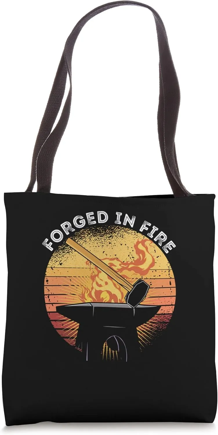 Forged In Fire Retro Sunset Blacksmith Blacksmith Worker Tote Bag