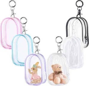 Framendino, 6 Pack Clear Figure Display Bag with Keychain Small Case Zipper for Hanging Colors