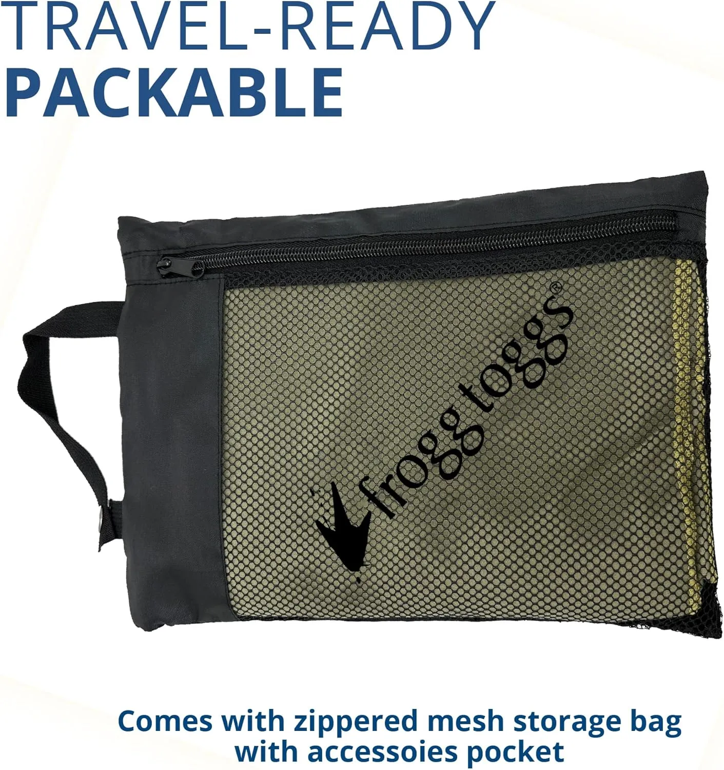 FROGG TOGGS Beach-Camp Microfiber Cooling Drying Towel with Mesh Storage Bag, Machine Washable, OD Green, 35”x 62”
