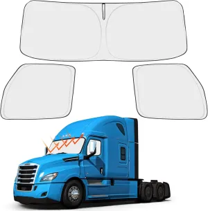 Front Windshield and Side Windows Custom Fit 2018-2024 2025 Freightliner Cascadia, Semi-Truck Semi, Commercial & Big Rig Truck Sun Shade Foldable Sun Protector Privacy Cover