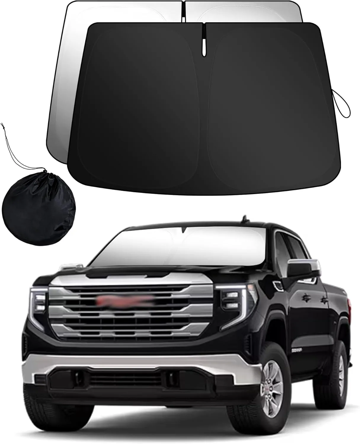 Front Windshield Sunshade Compatible with GMC (2019-2024) Sierra 1500 2500 3500 SLT, AT4, Denali Pickup Accessories - 210T Double Layer Foldable Front Sun Shield Protector