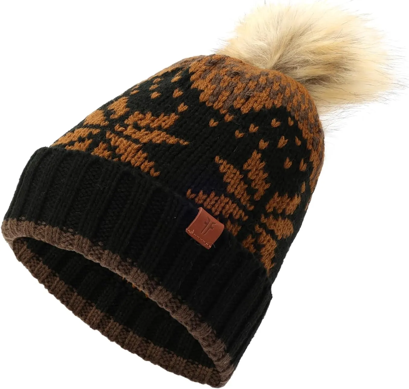 Frye Women's Fair Isle Beanie W/Cuff & Faux Fur Pom