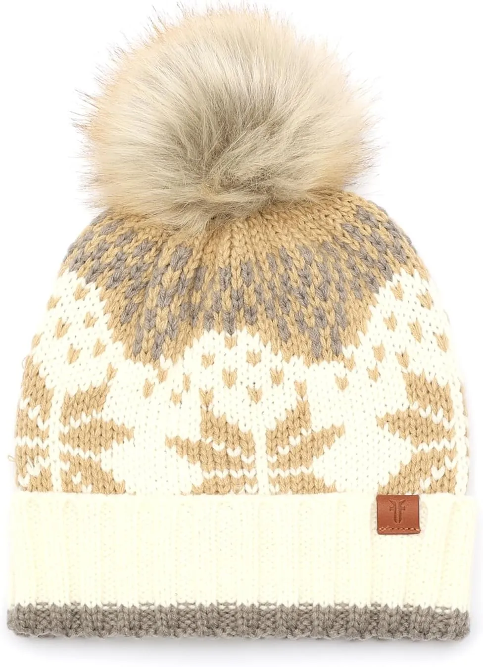 Frye Women's Fair Isle Beanie W/Cuff & Faux Fur Pom