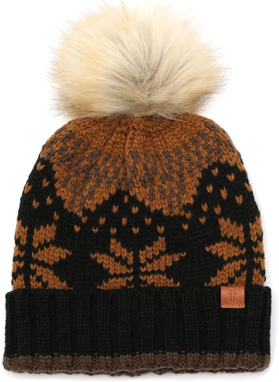 Frye Women's Fair Isle Beanie W/Cuff & Faux Fur Pom