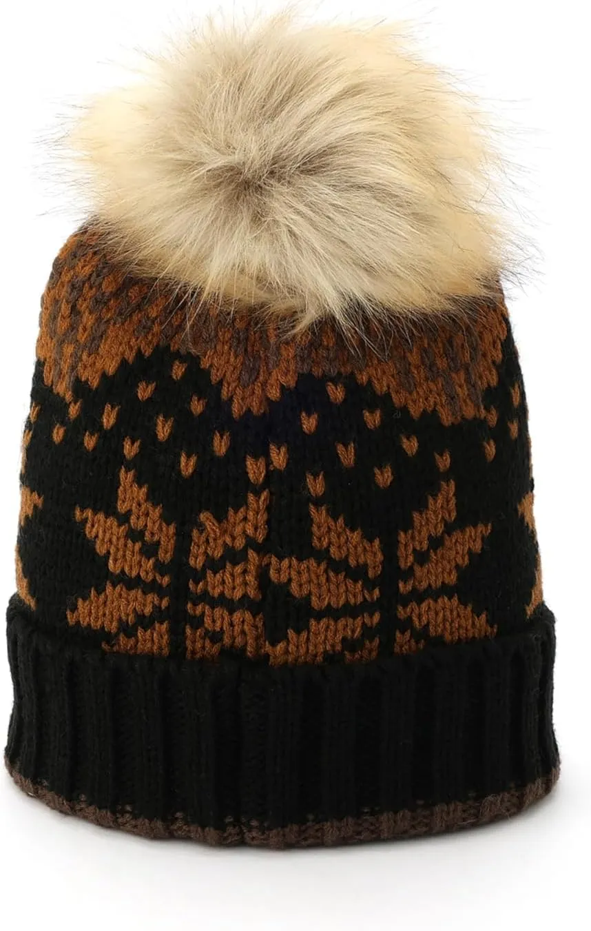 Frye Women's Fair Isle Beanie W/Cuff & Faux Fur Pom