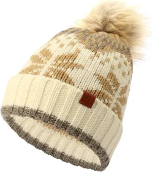 Frye Women's Fair Isle Beanie W/Cuff & Faux Fur Pom