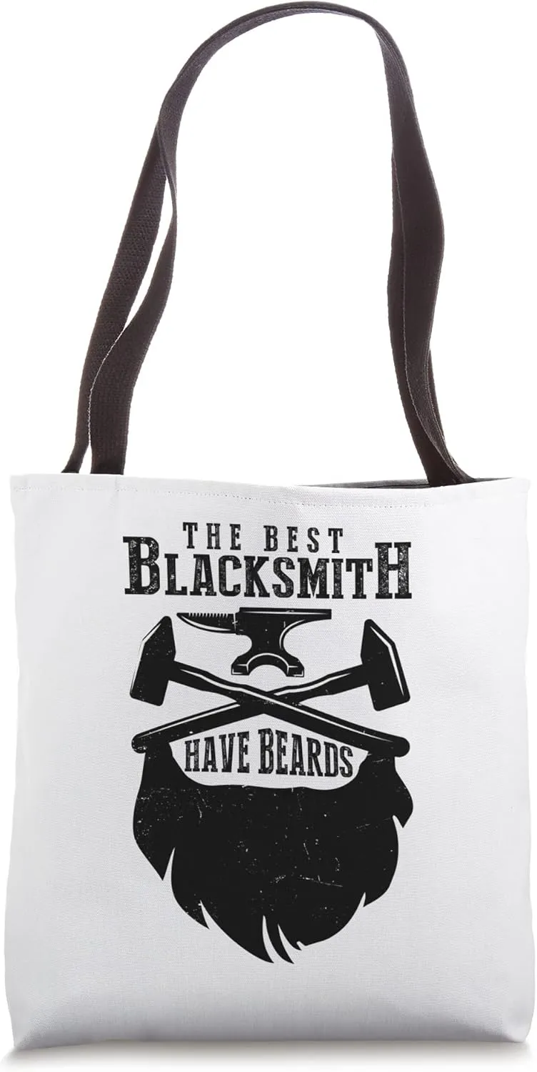 Funny Bearded Blacksmith for Men Forging Metalwork Hammer Tote Bag