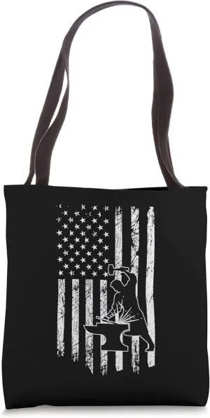 Funny Blacksmith Metalworking American Flag 4th of July Tote Bag
