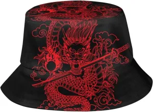 Funny Chinese Dragon Bucket Hat Sun Protection Wide Brim Hat Packable Summer Travel Dragon Fisherman Cap for Women Men