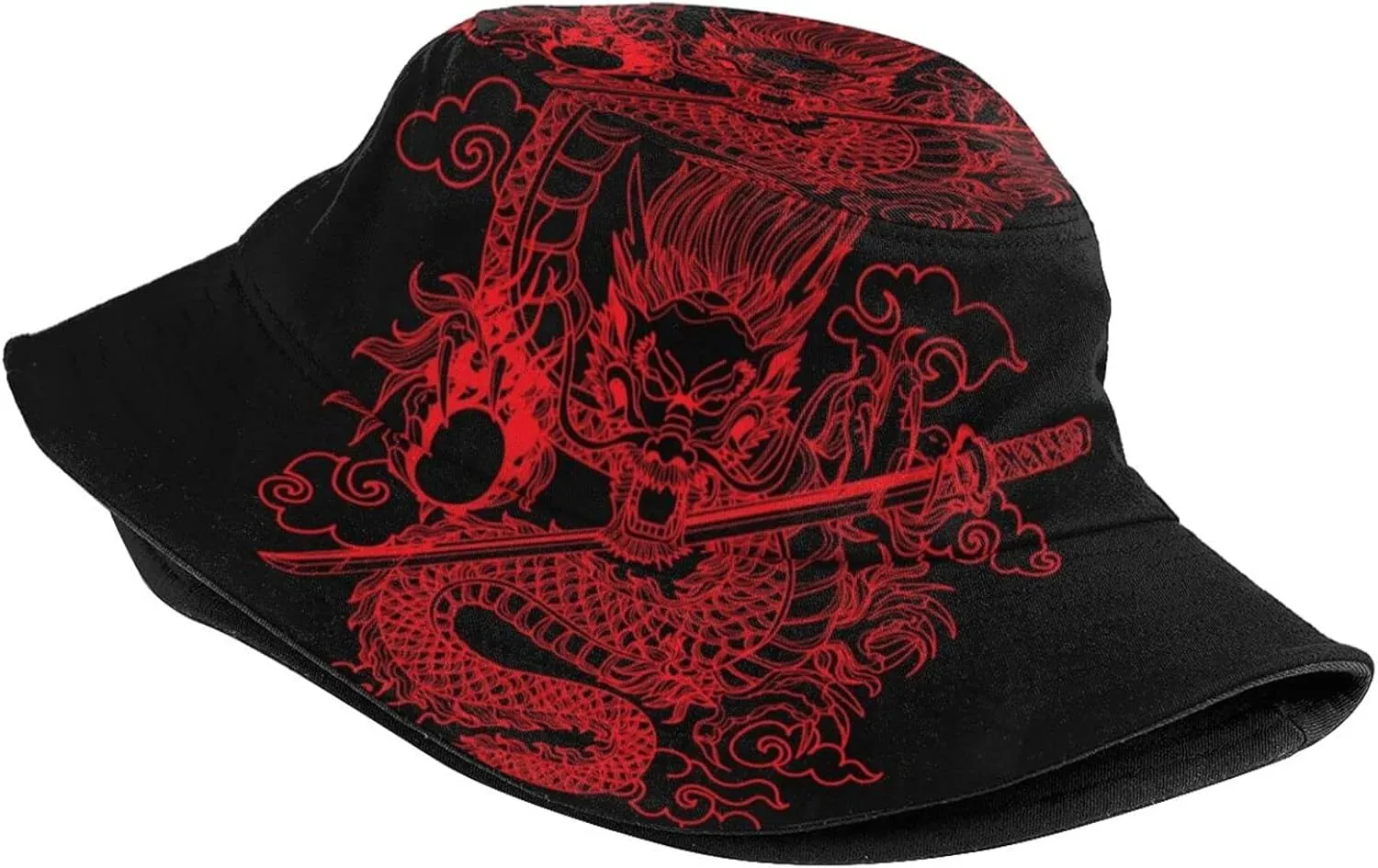 Funny Chinese Dragon Bucket Hat Sun Protection Wide Brim Hat Packable Summer Travel Dragon Fisherman Cap for Women Men