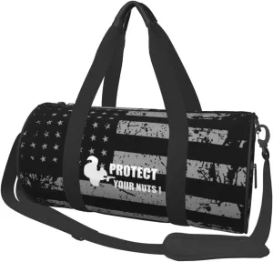Funny Squirrel Protect Your Nuts Travel Luggage Duffel Bag Sports Rolling Foldable Duffel Bag, Black