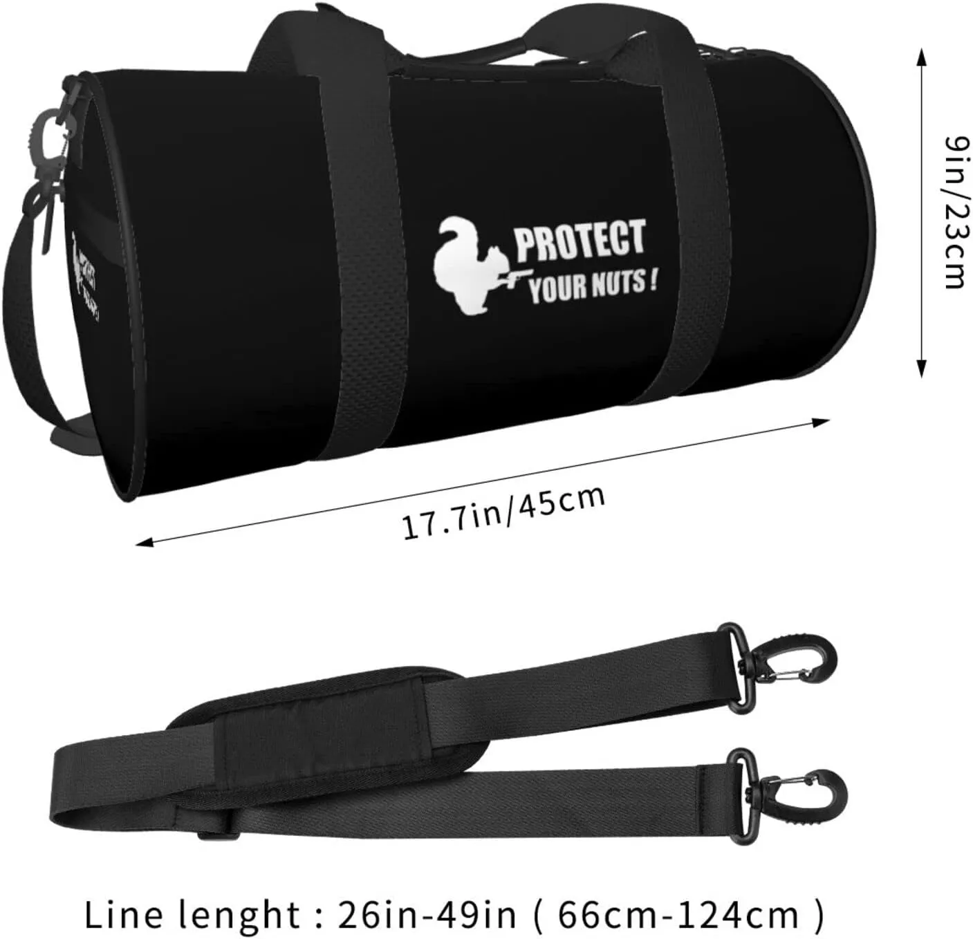 Funny Squirrel Protect Your Nuts Travel Luggage Duffel Bag Sports Rolling Foldable Duffel Bag, Black