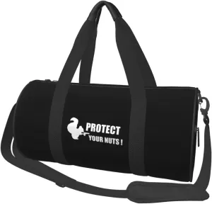 Funny Squirrel Protect Your Nuts Travel Luggage Duffel Bag Sports Rolling Foldable Duffel Bag, Black