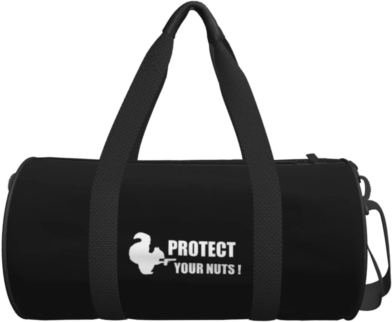 Funny Squirrel Protect Your Nuts Travel Luggage Duffel Bag Sports Rolling Foldable Duffel Bag, Black