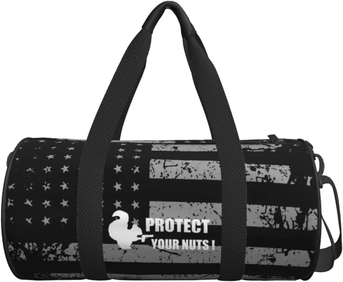 Funny Squirrel Protect Your Nuts Travel Luggage Duffel Bag Sports Rolling Foldable Duffel Bag, Black