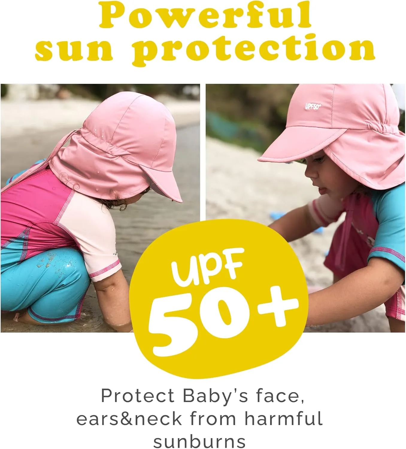 FURTALK Baby Sun Hat with Neck Flap UPF 50  Adjustable Baby Boys Girls Summer Beach Hat for Traveling Swim Hat