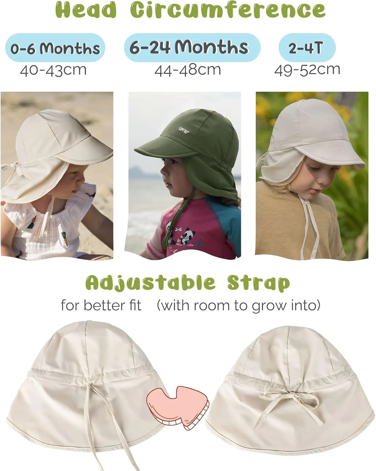 FURTALK Baby Sun Hat with Neck Flap UPF 50  Adjustable Baby Boys Girls Summer Beach Hat for Traveling Swim Hat