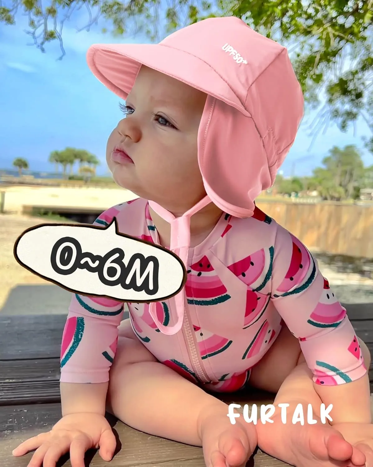 FURTALK Baby Sun Hat with Neck Flap UPF 50  Adjustable Baby Boys Girls Summer Beach Hat for Traveling Swim Hat