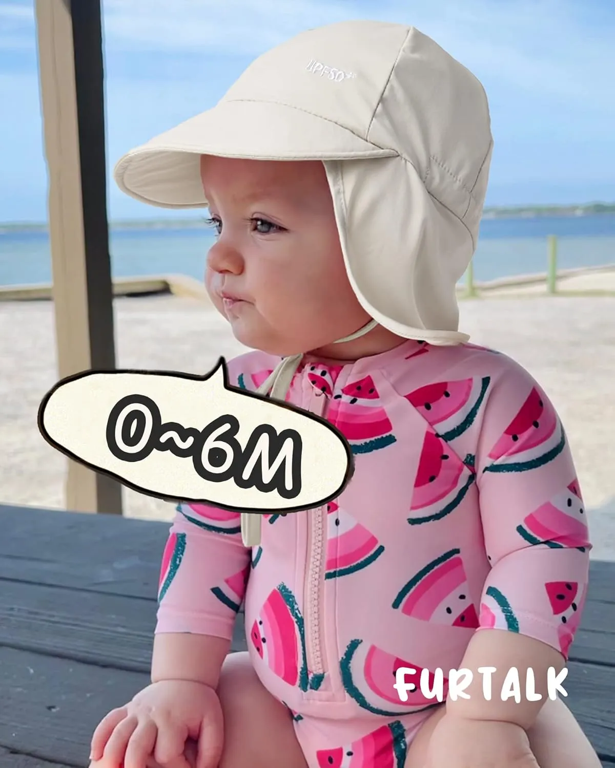 FURTALK Baby Sun Hat with Neck Flap UPF 50  Adjustable Baby Boys Girls Summer Beach Hat for Traveling Swim Hat