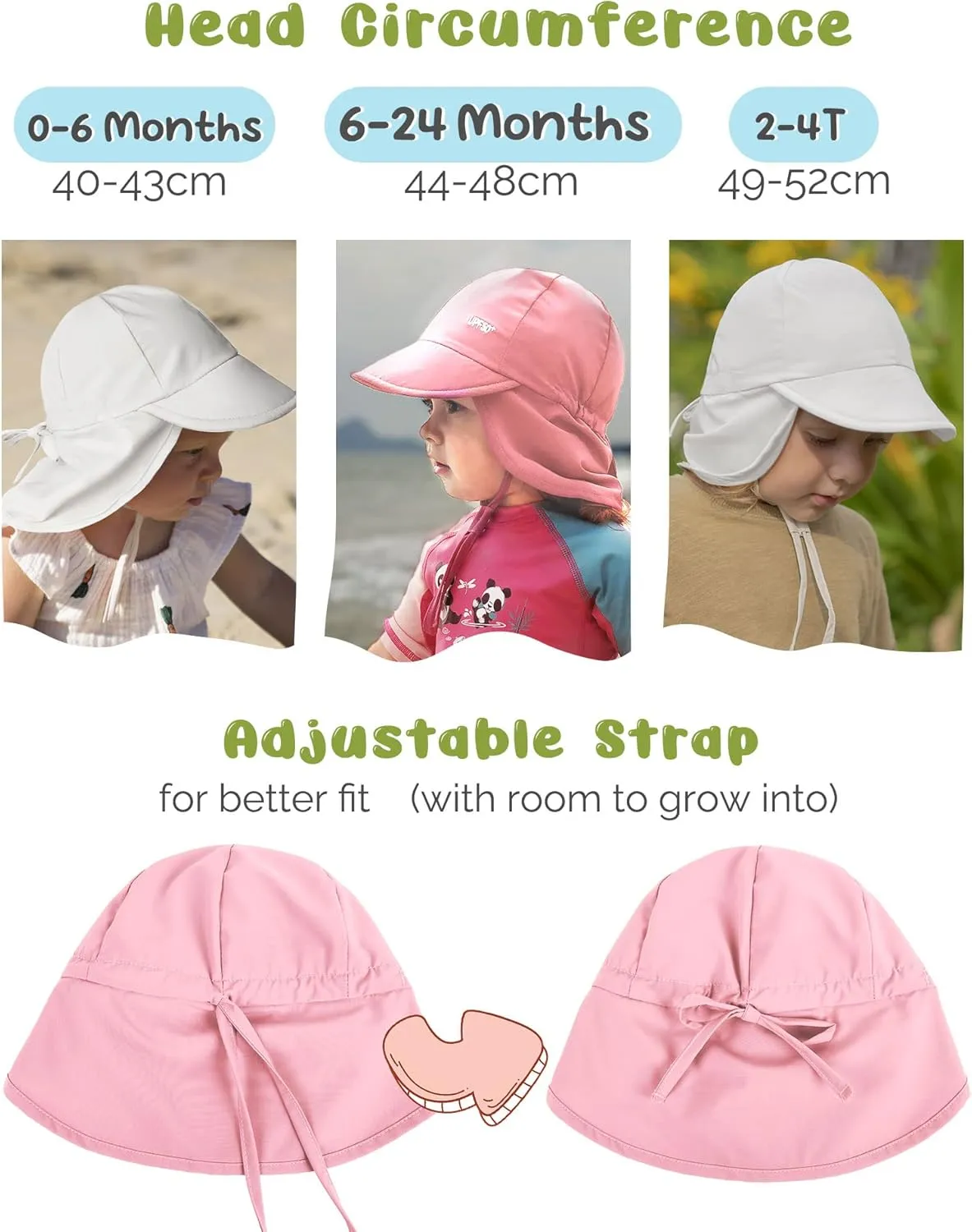 FURTALK Baby Sun Hat with Neck Flap UPF 50  Adjustable Baby Boys Girls Summer Beach Hat for Traveling Swim Hat