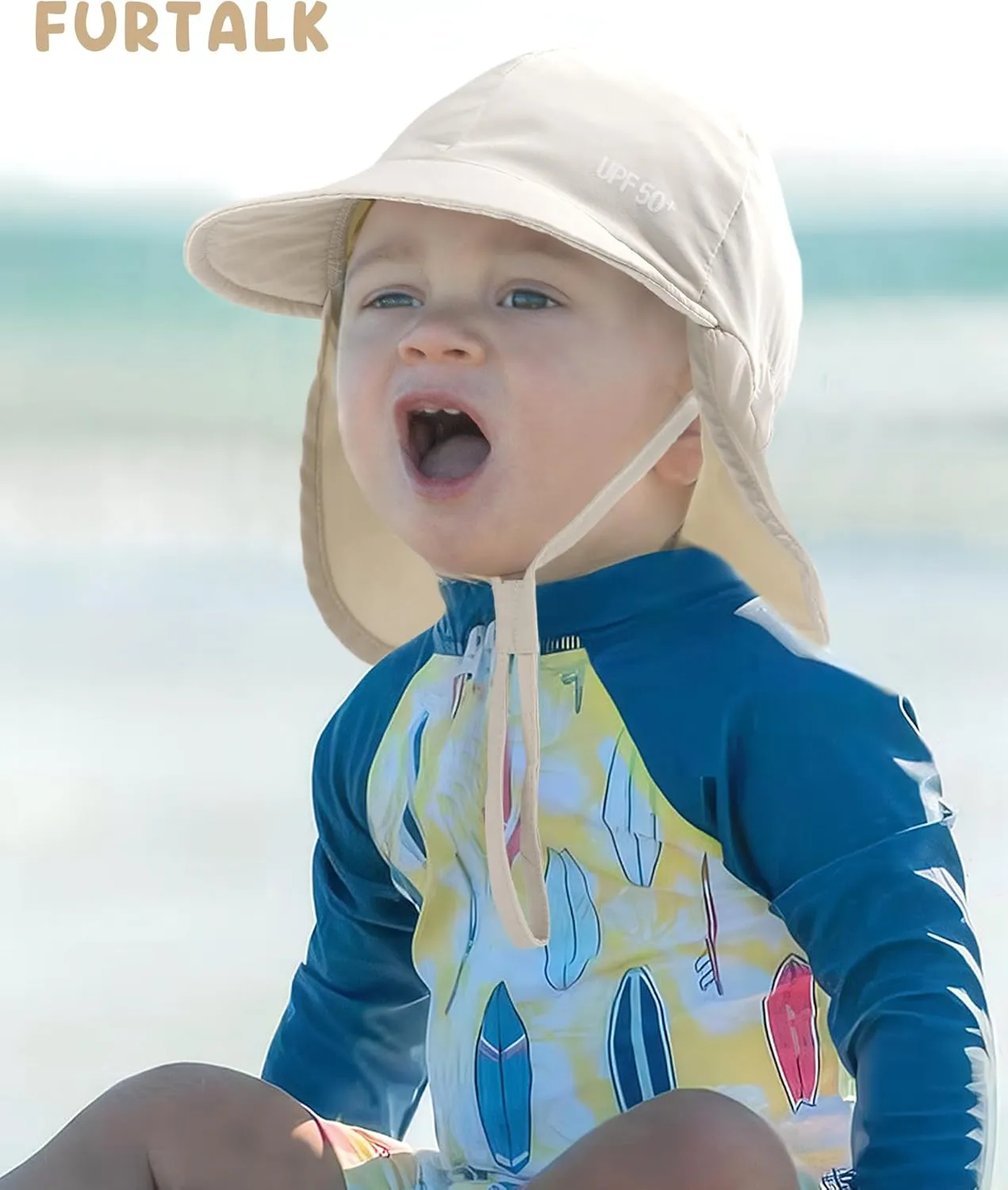 FURTALK Baby Sun Hat with Neck Flap UPF 50  Adjustable Baby Boys Girls Summer Beach Hat for Traveling Swim Hat