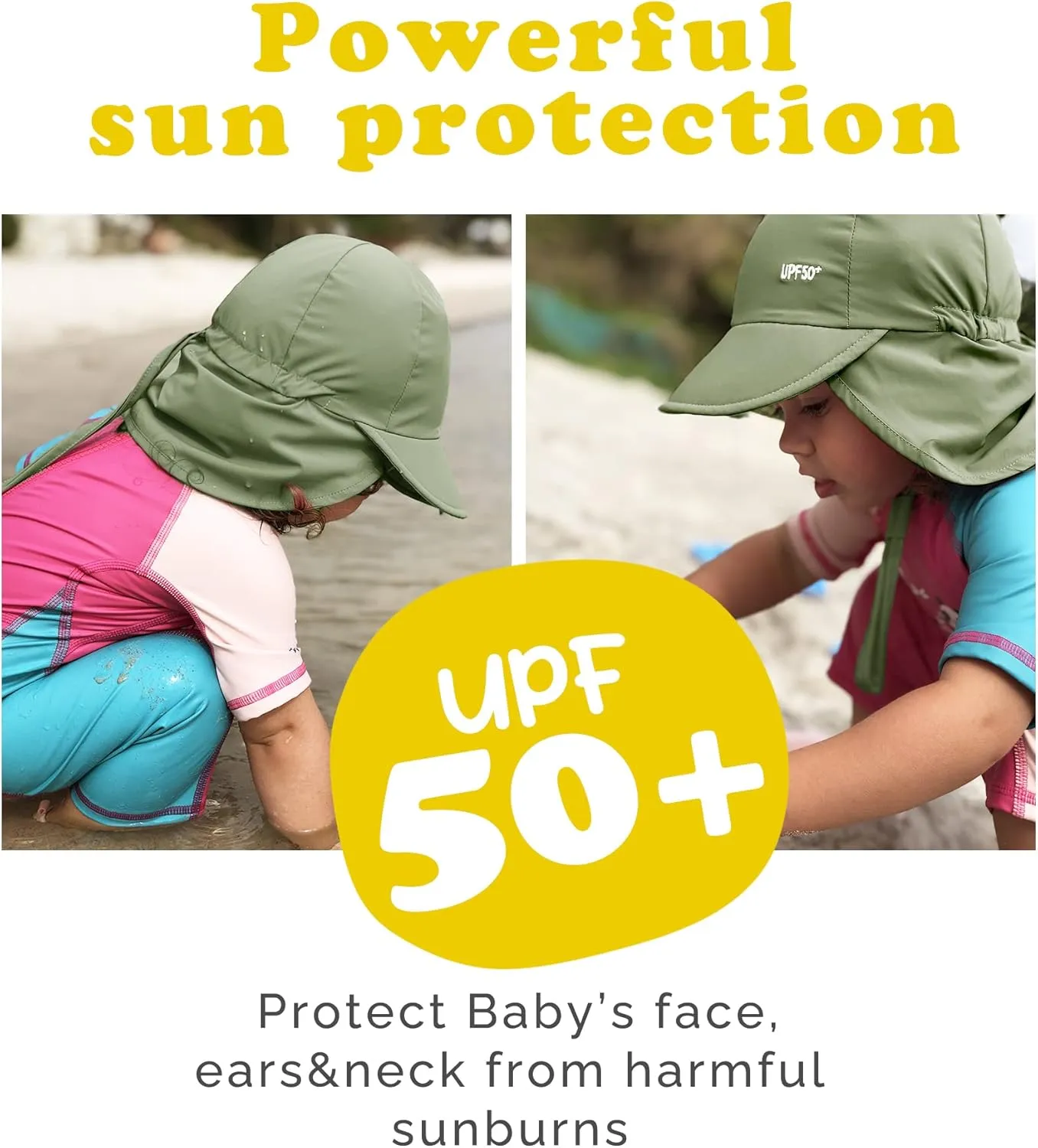 FURTALK Baby Sun Hat with Neck Flap UPF 50  Adjustable Baby Boys Girls Summer Beach Hat for Traveling Swim Hat
