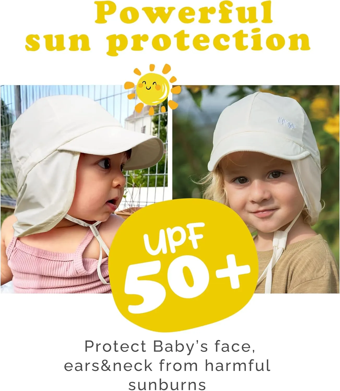 FURTALK Baby Sun Hat with Neck Flap UPF 50  Adjustable Baby Boys Girls Summer Beach Hat for Traveling Swim Hat