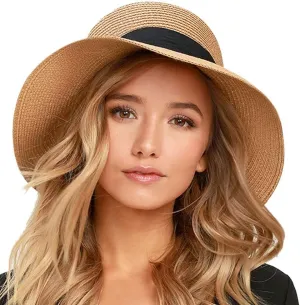 FURTALK Womens Beach Sun Straw Hat UV UPF 80  Travel Foldable Brim Summer UV Hat