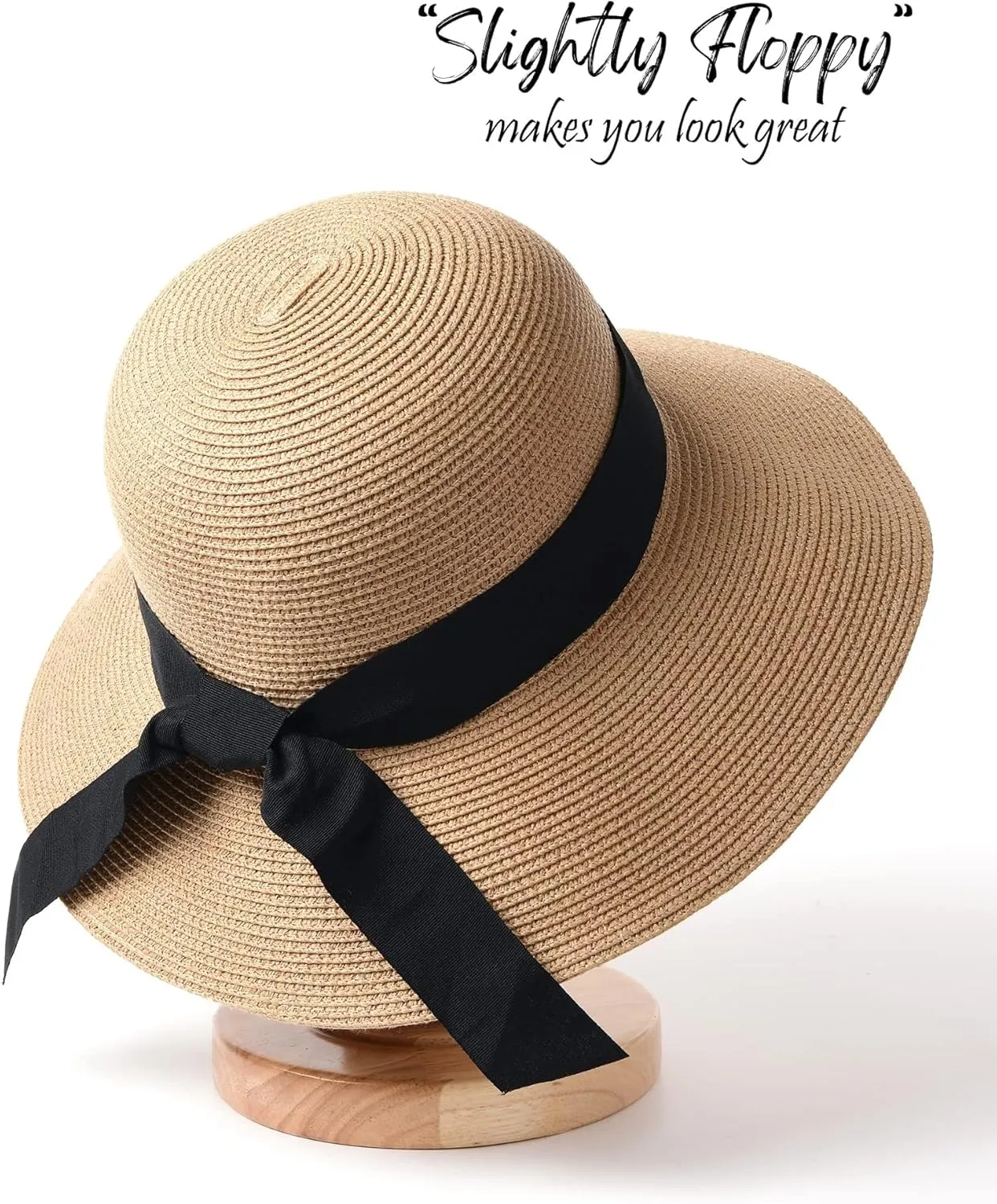 FURTALK Womens Beach Sun Straw Hat UV UPF 80  Travel Foldable Brim Summer UV Hat