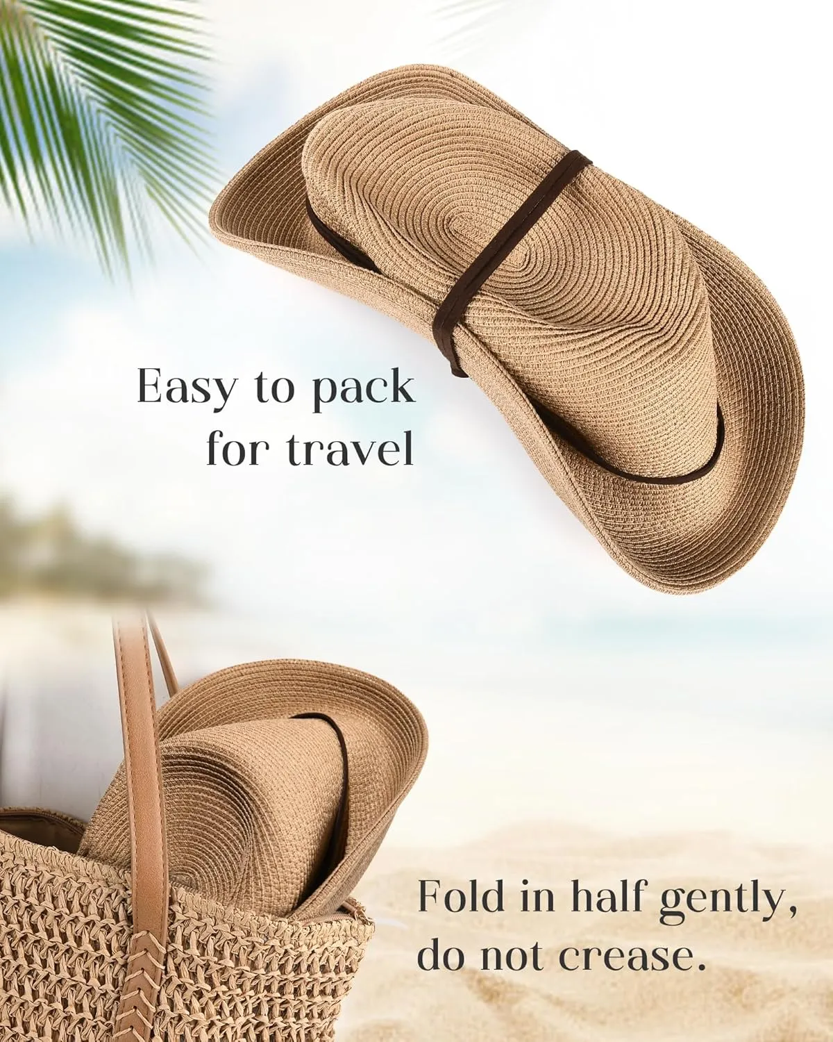 FURTALK Womens Summer Straw Sun Hats Wide Brim Panama Fedora Beach Hat with Wind Lanyard UPF 80 