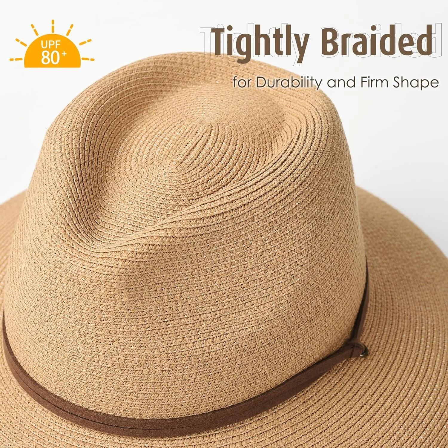 FURTALK Womens Summer Straw Sun Hats Wide Brim Panama Fedora Beach Hat with Wind Lanyard UPF 80 