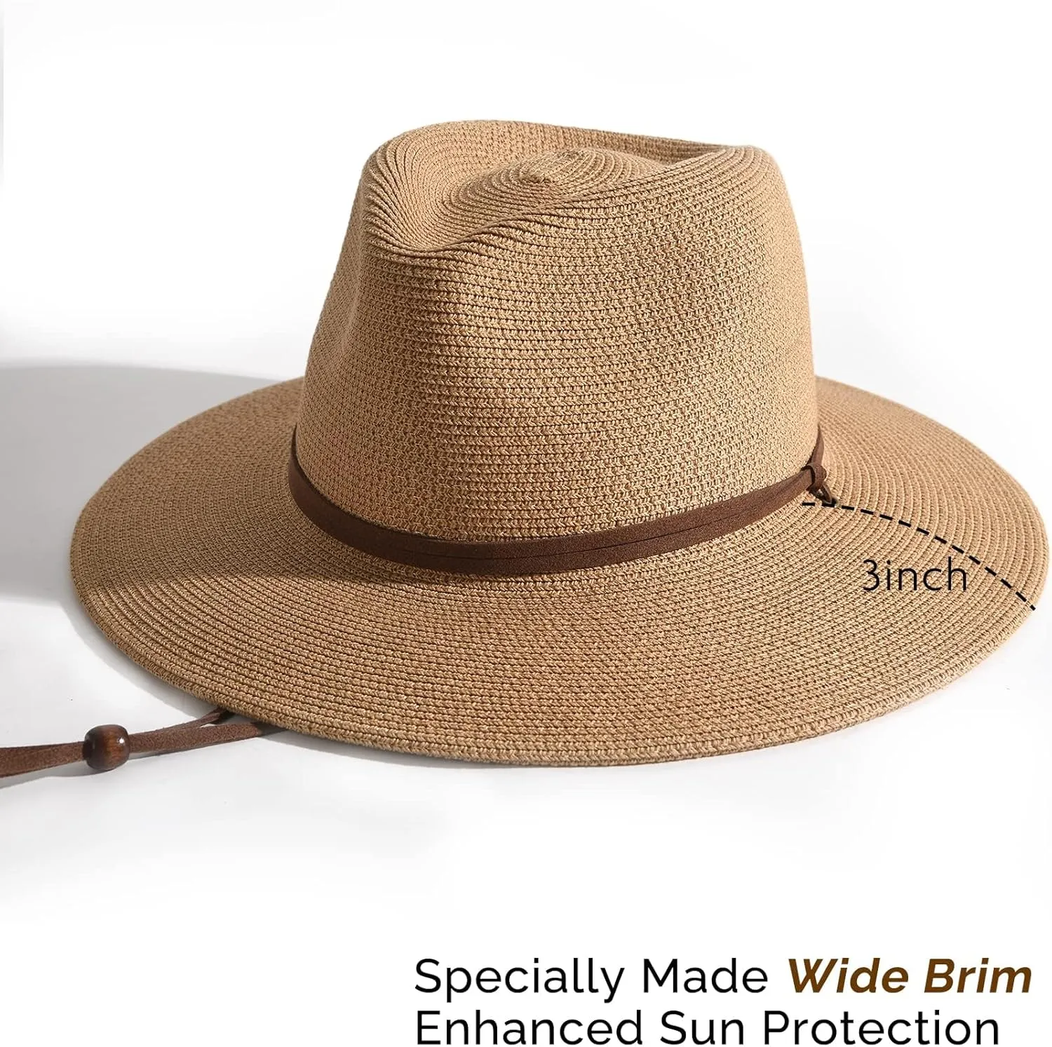 FURTALK Womens Summer Straw Sun Hats Wide Brim Panama Fedora Beach Hat with Wind Lanyard UPF 80 