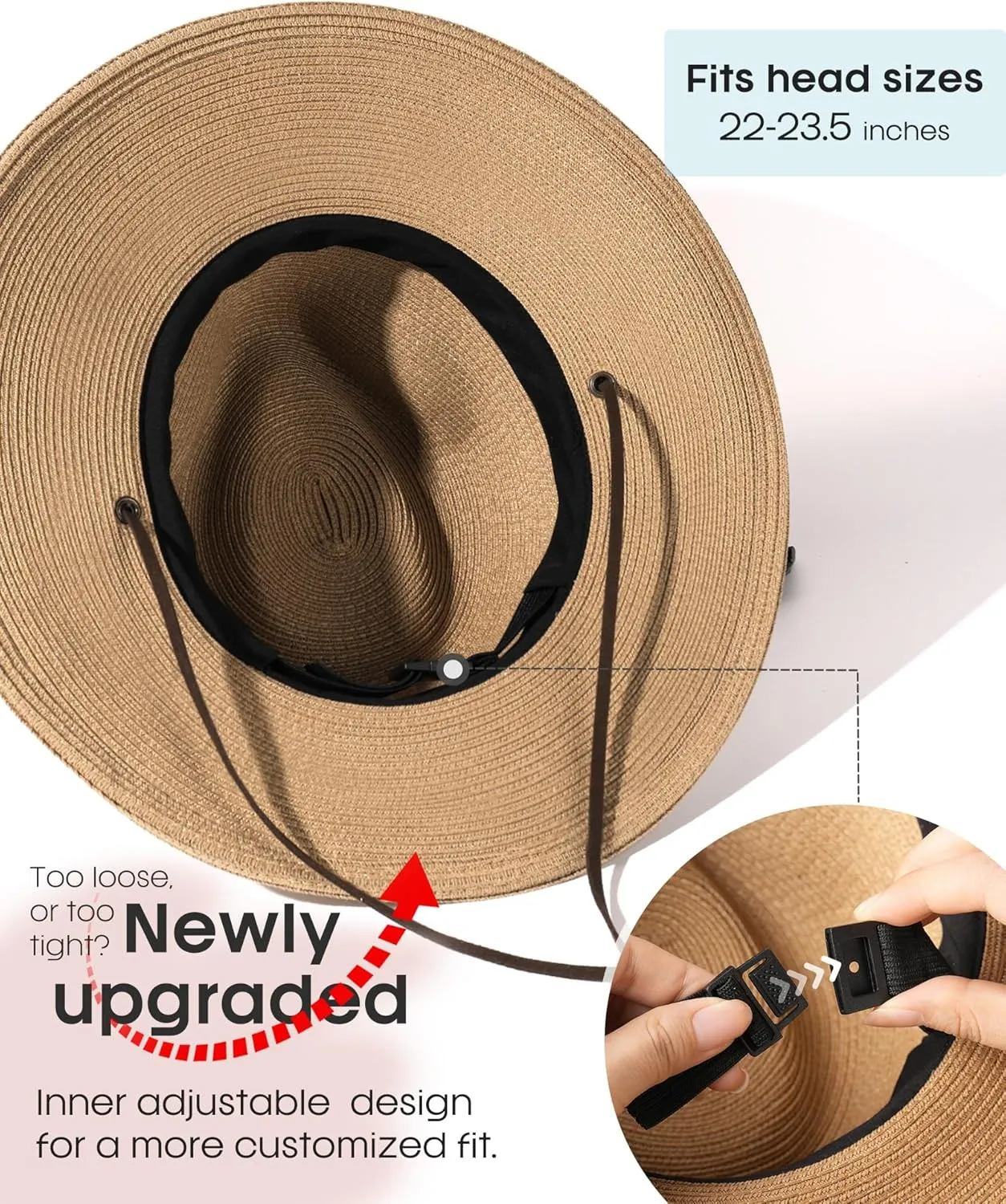 FURTALK Womens Sun Hat Summer Straw Beach Hats UPF 80  Wide Brim Panama Fedora Hats with Wind Lanyard