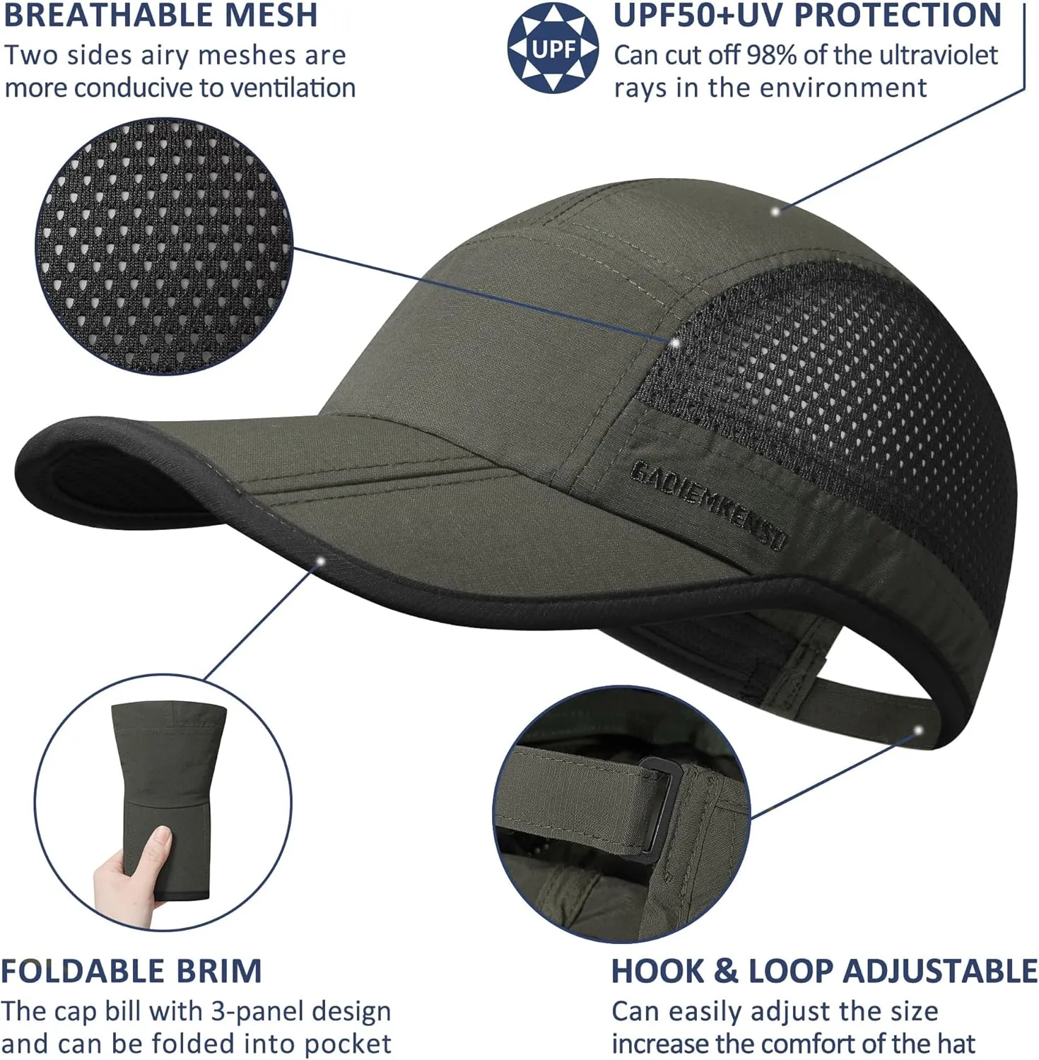 GADIEMKENSD Mens Folding Outdoor Hat Long Brim UPF 50  Sun Protection