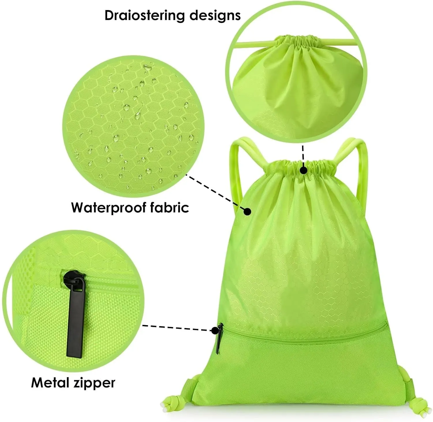 GAENMESH Drawstring Backpack Bag for Sports Lightweight Foldable Gym Bag with Sturdy Draw Cord Shoulder Strap Hiking Travel Camping