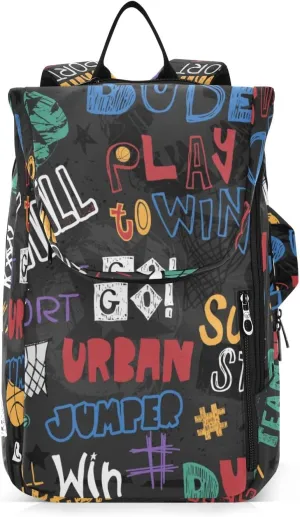 GAIGEO Basketball Sports Doodles Black Tennis Racket Backpack, Large Capacity Pickleball Holder, Various Storage Methods