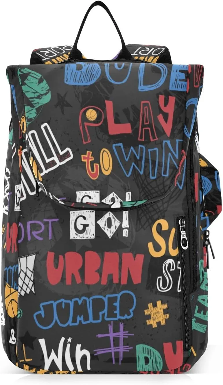 GAIGEO Basketball Sports Doodles Black Tennis Racket Backpack, Large Capacity Pickleball Holder, Various Storage Methods