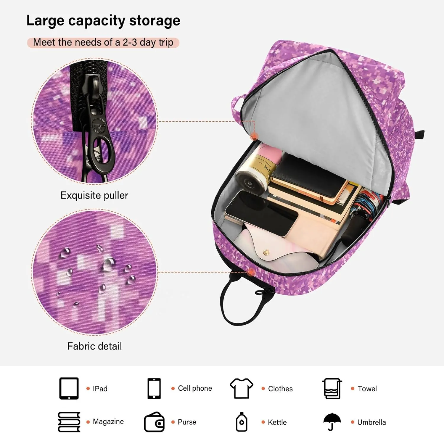 GAIGEO Silver Pink Glitter Tennis Racquet Bag, Multiple Storage Compartments, Foldable Racket Pocket