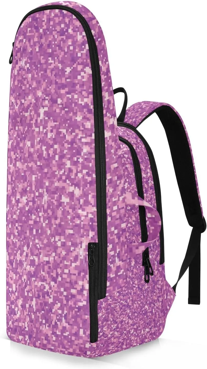 GAIGEO Silver Pink Glitter Tennis Racquet Bag, Multiple Storage Compartments, Foldable Racket Pocket