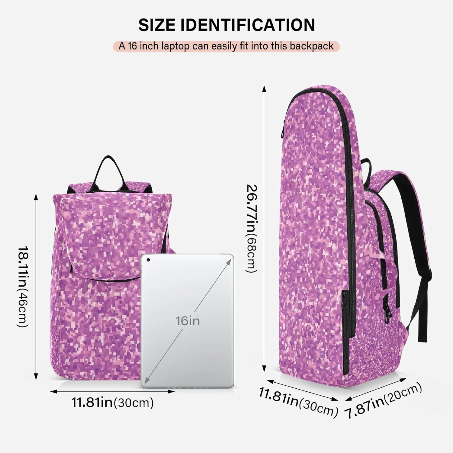 GAIGEO Silver Pink Glitter Tennis Racquet Bag, Multiple Storage Compartments, Foldable Racket Pocket