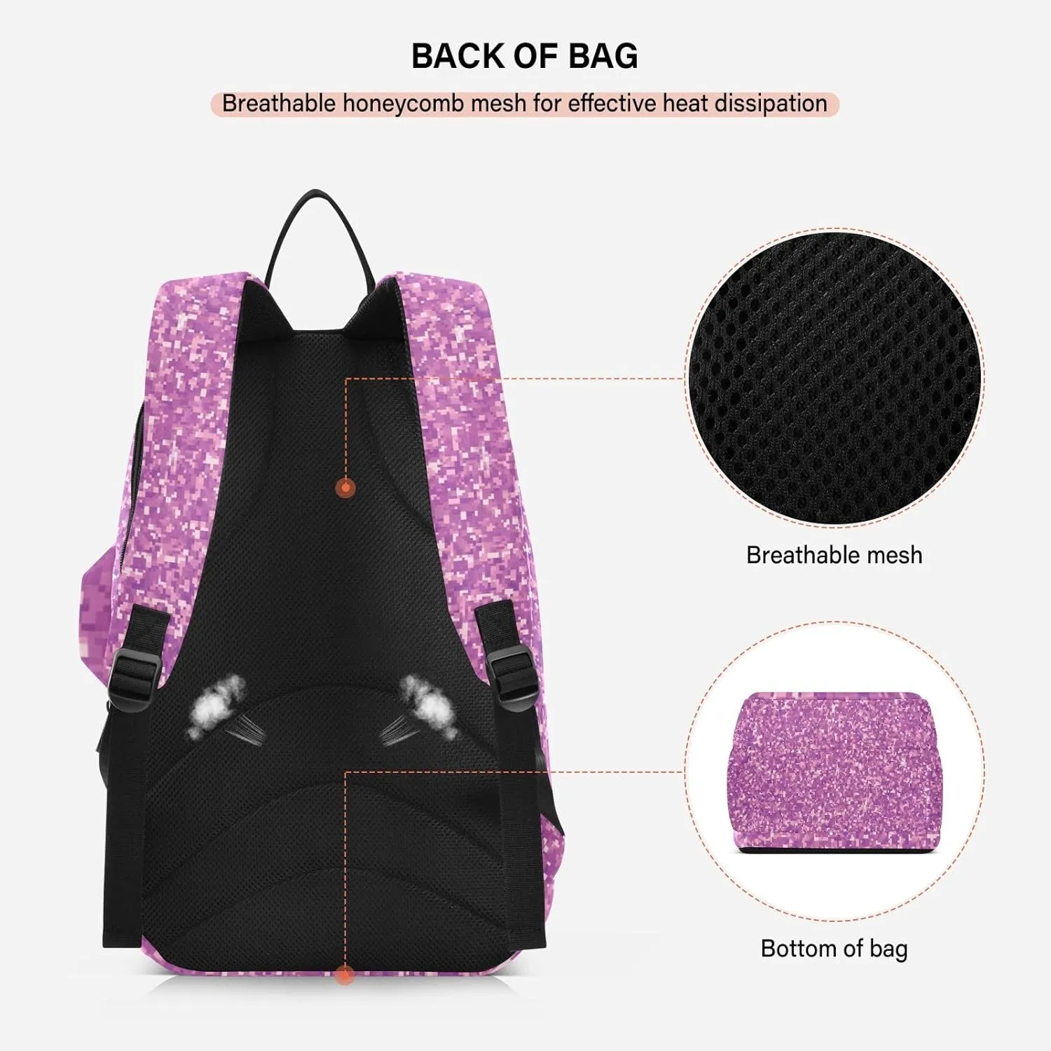 GAIGEO Silver Pink Glitter Tennis Racquet Bag, Multiple Storage Compartments, Foldable Racket Pocket