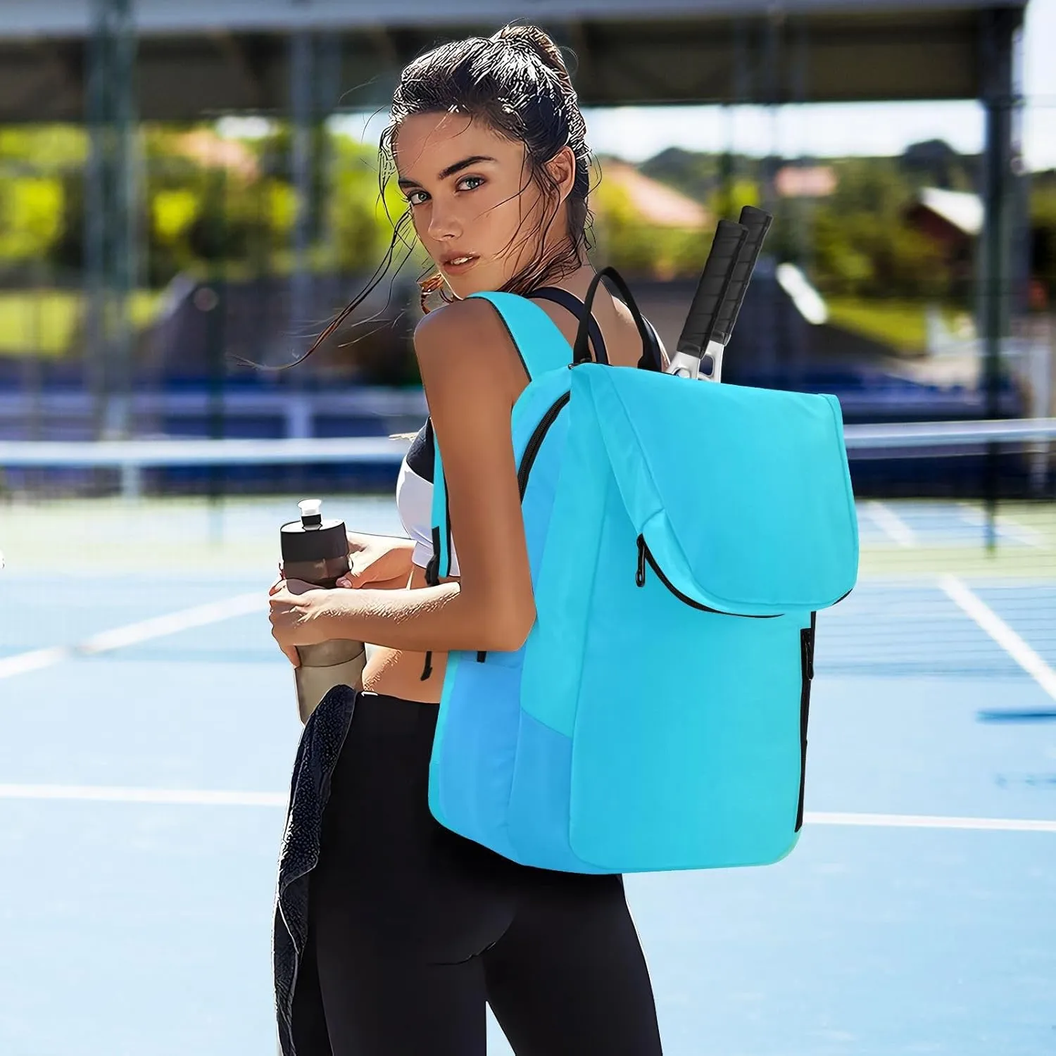 GAIGEO Turquoise Blue Purple Gradient Pickleball Bag, Large Capacity Gifts for Pickleball Lovers, Various Storage Methods