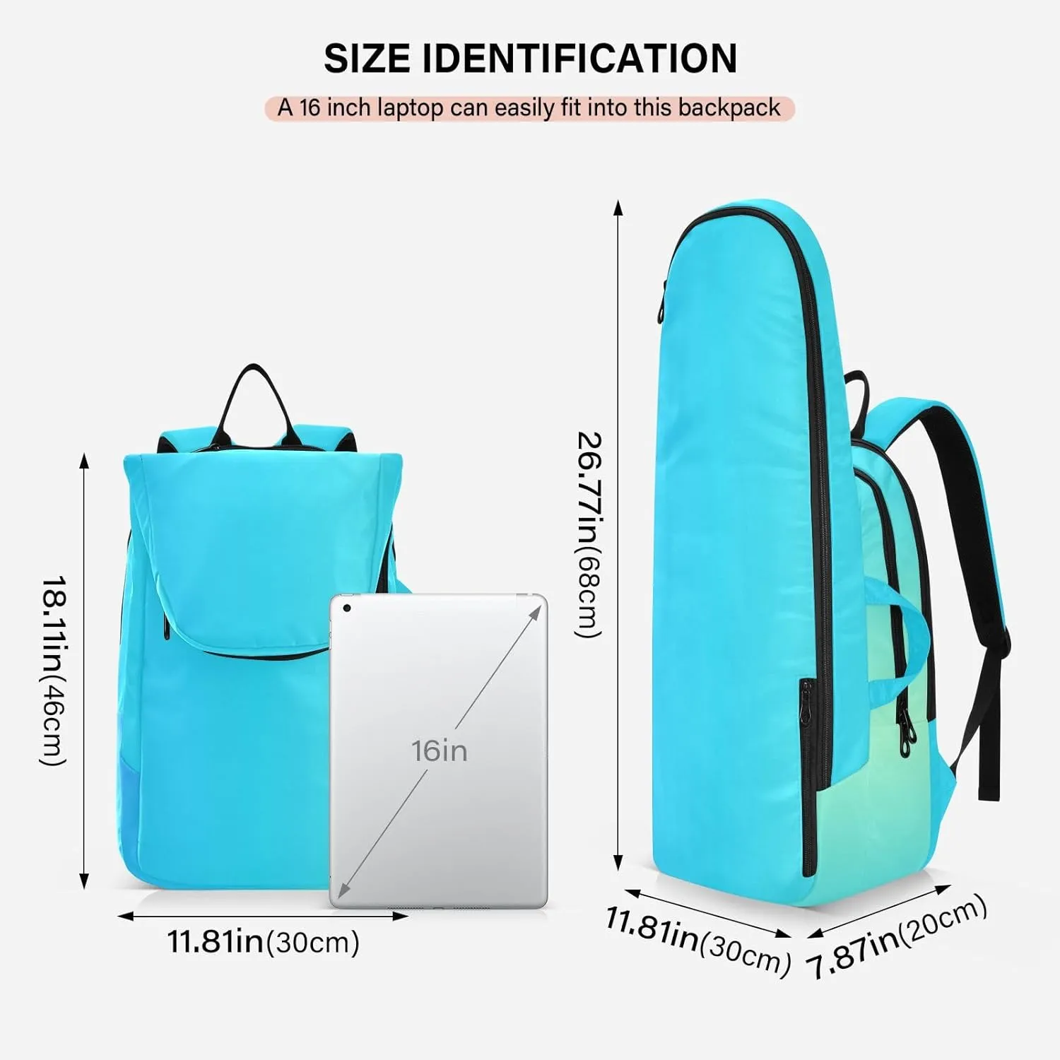 GAIGEO Turquoise Blue Purple Gradient Pickleball Bag, Large Capacity Gifts for Pickleball Lovers, Various Storage Methods