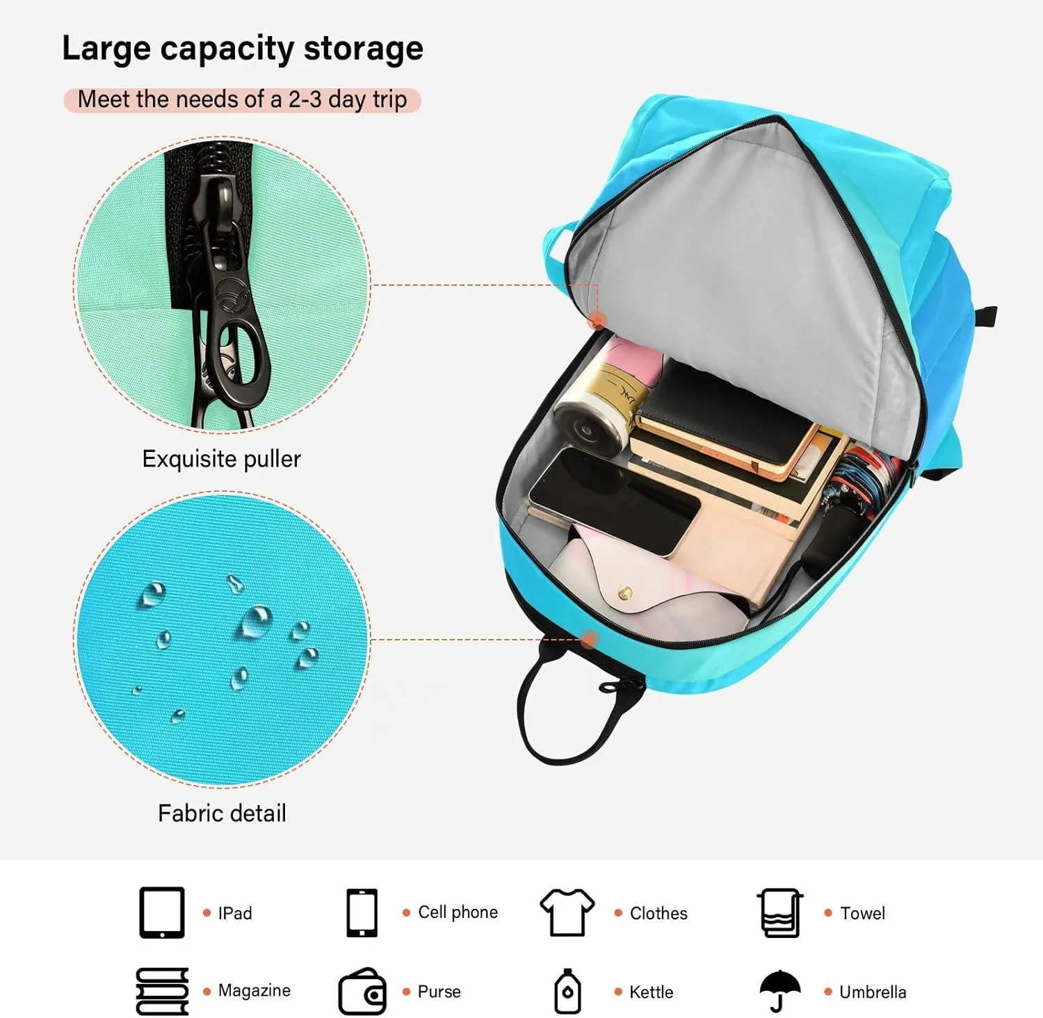 GAIGEO Turquoise Blue Purple Gradient Pickleball Bag, Large Capacity Gifts for Pickleball Lovers, Various Storage Methods