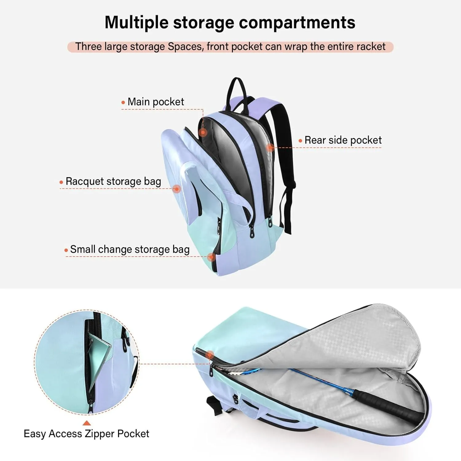 GAIGEO White Brown Retro Polka Dot Pickleball Bag, Multiple Storage Compartments, Foldable Racket Pocket
