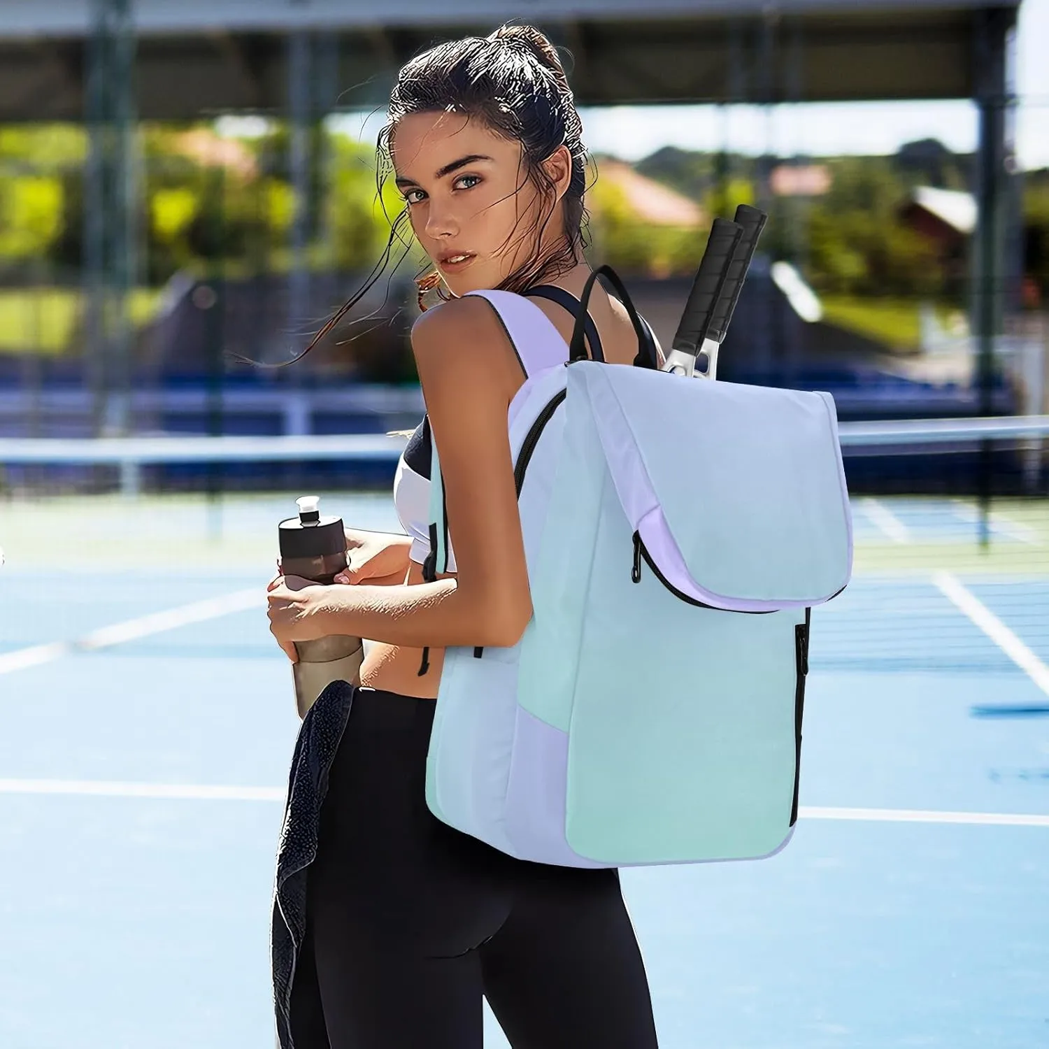 GAIGEO White Brown Retro Polka Dot Pickleball Bag, Multiple Storage Compartments, Foldable Racket Pocket