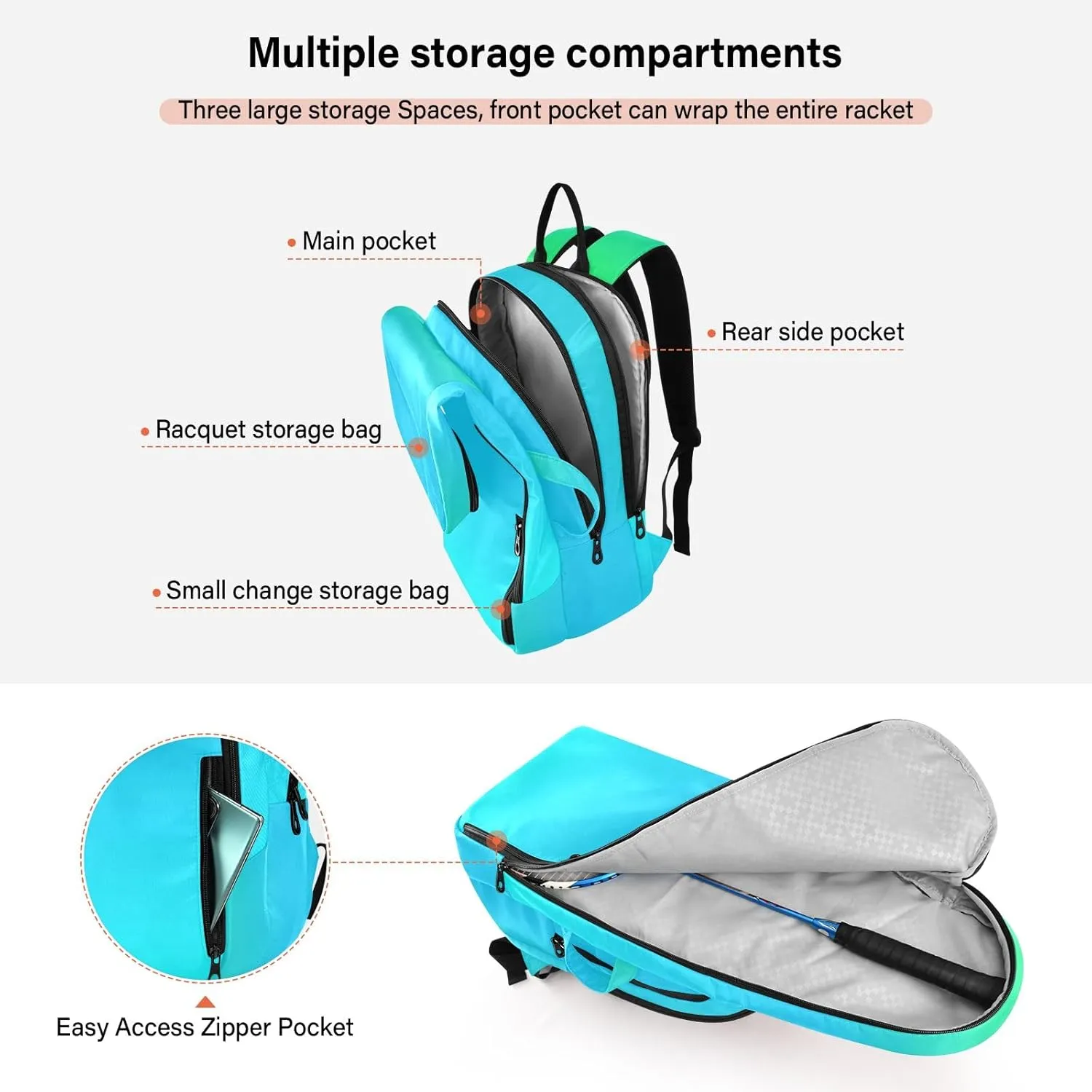 GAIGEO Yellow Amethyst Gradient Ombre Racket Bag, Multilayer Design Tennis Ball Bag, Sports and Daily Use