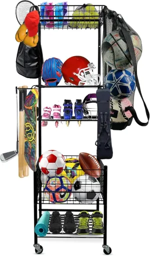 Garage Sports Equipment Organizer,Outdoor Toy Storage Rolling Cart,Ball Organizer for Garage,Rack Toy Storage,Nerf Storage, Sports Storage Organizer,Basquetbol Rack,Ball Rack Garage.