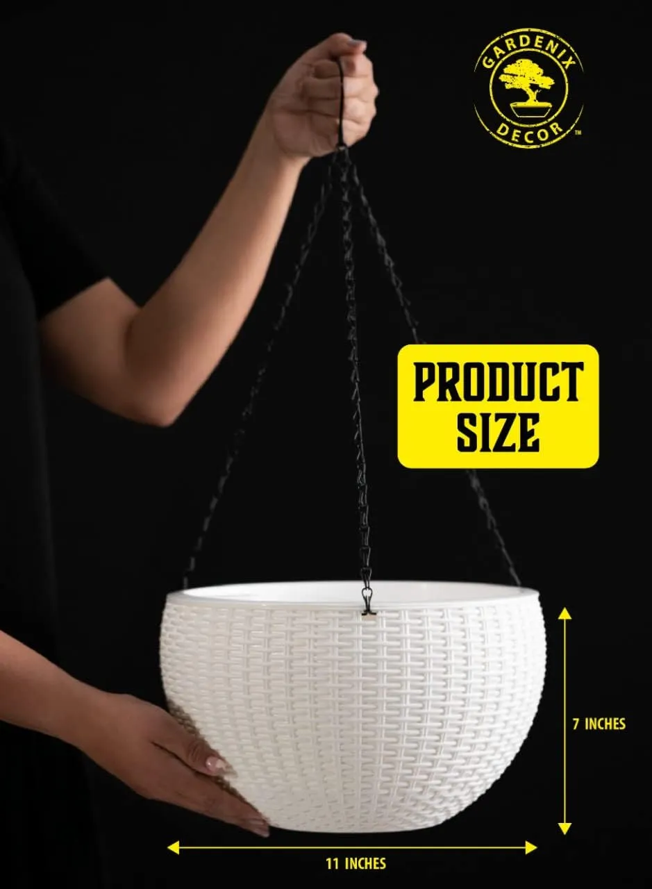GARDENIX DECOR 11'' Self Watering Hanging planters for Indoor Plants - Flower Pot with Water Level Indicator for Plants, Hanging pots - Self Watering Planter Plant Pot-Coco Coir- Round 1 Pack - White
